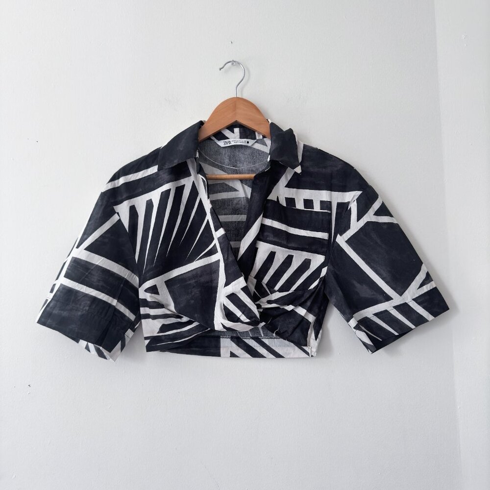 ZARA FRONT KNOT CROPPED BLOUSE